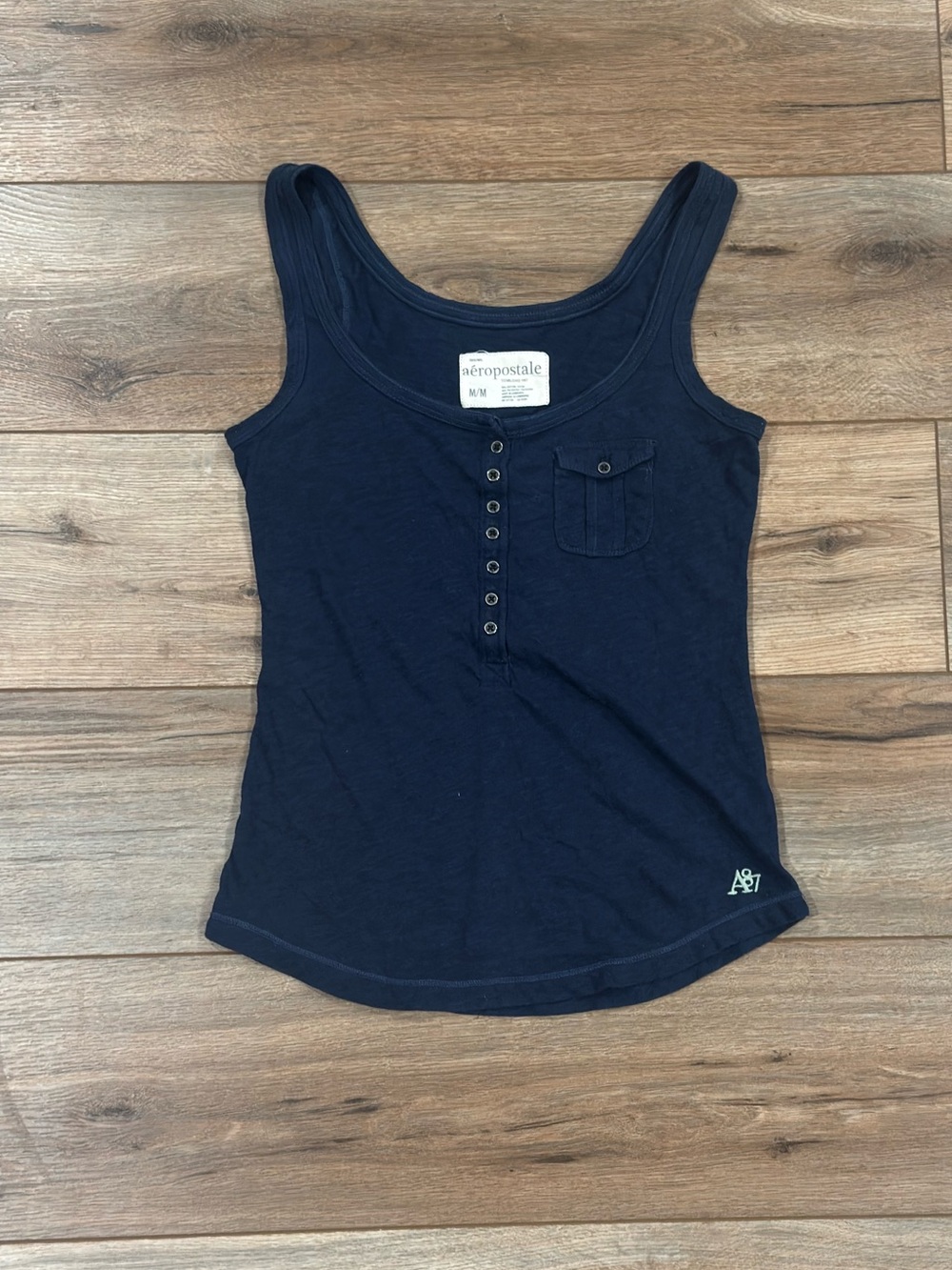 AEROPOSTALE Vintage 2000s Indie Y2k Navy Blue Button Collar Tank Top | Sz Medium